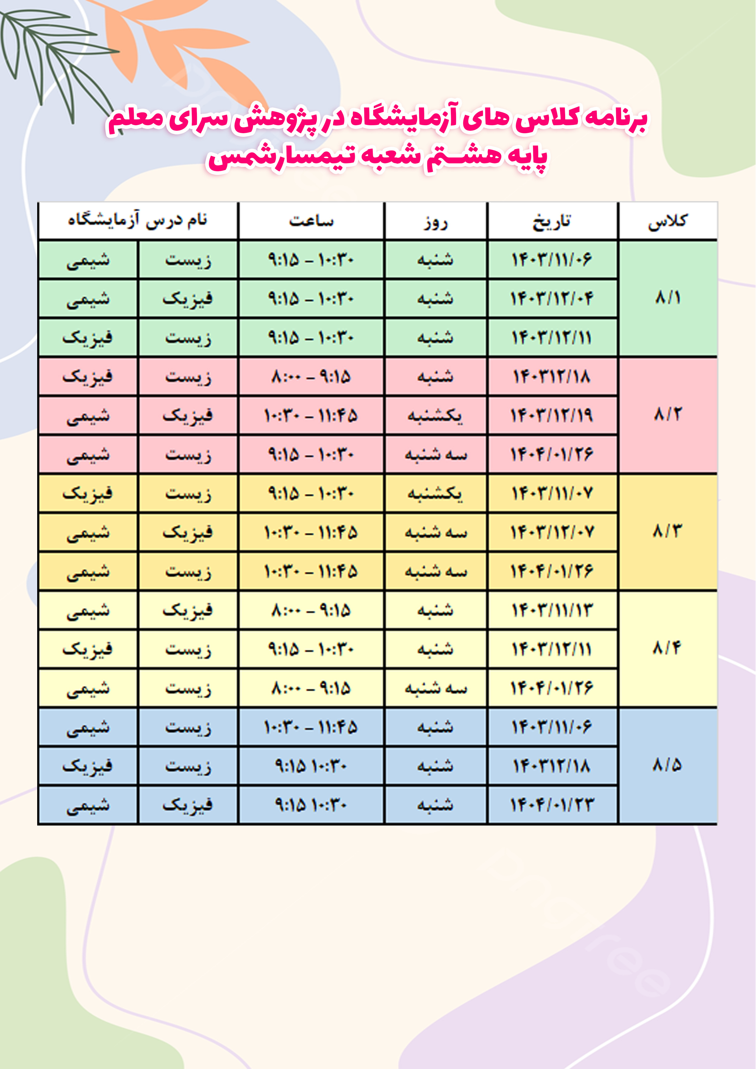 برنامه آزمایشگاه پایه هشتم سلاله